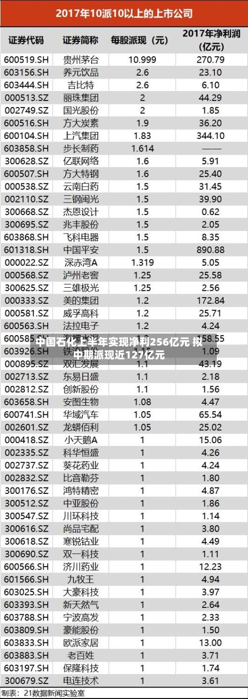 中国石化上半年实现净利256亿元 拟中期派现近127亿元