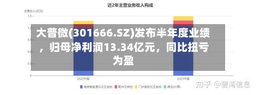 大普微(301666.SZ)发布半年度业绩,归母净利润13.34亿元,同比扭亏为盈