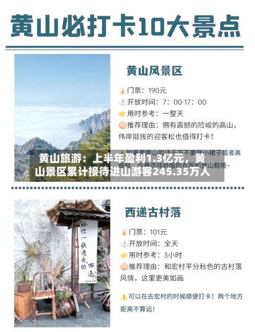 黄山旅游：上半年盈利1.3亿元，黄山景区累计接待进山游客245.35万人-第2张图片