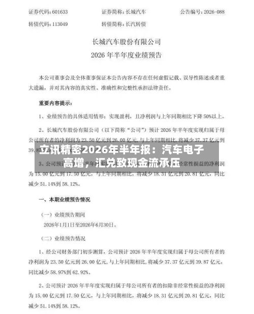 立讯精密2026年半年报：汽车电子高增，汇兑致现金流承压-第3张图片