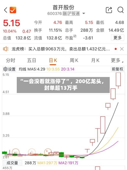 “一会没看就涨停了”	，200亿龙头，封单超13万手-第2张图片