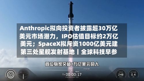 Anthropic拟向投资者披露超30万亿美元市场潜力，IPO估值目标约2万亿美元；SpaceX拟斥资1000亿美元建第三处星舰发射基地丨全球科技早参-第2张图片