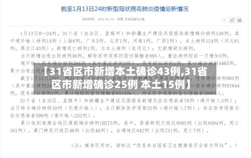 【31省区市新增本土确诊43例,31省区市新增确诊25例 本土15例】
