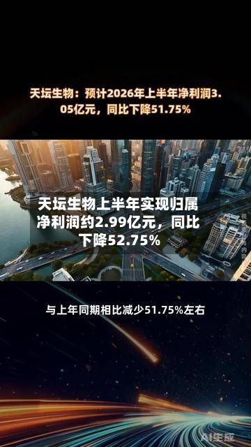 天坛生物上半年实现归属净利润约2.99亿元，同比下降52.75%